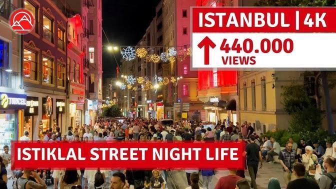 Istanbul 2022 Istiklal Street Night 16 June Walking Tour 4k UHD 60fps