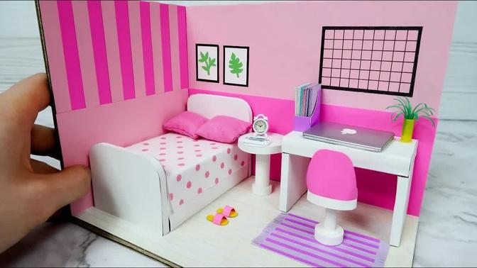 DIY Miniature Cardboard House #10 PINK Bedroom Decor
