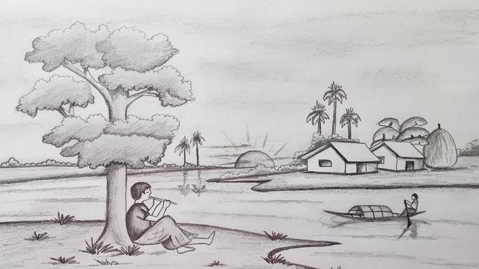 easy pencil sketches of scenery
