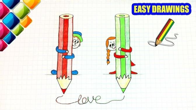 Easy drawings  256  How to draw a couple with pencils   drawings for beginners