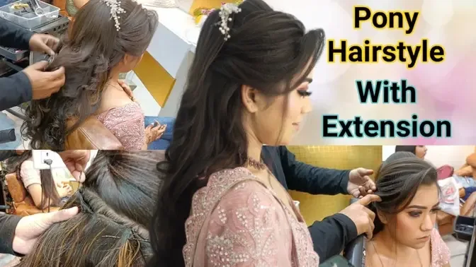 Wedding Party Hairstyle Step By Step Tutorial ||Pony Hairstyle|| With Hair  Extension || By
