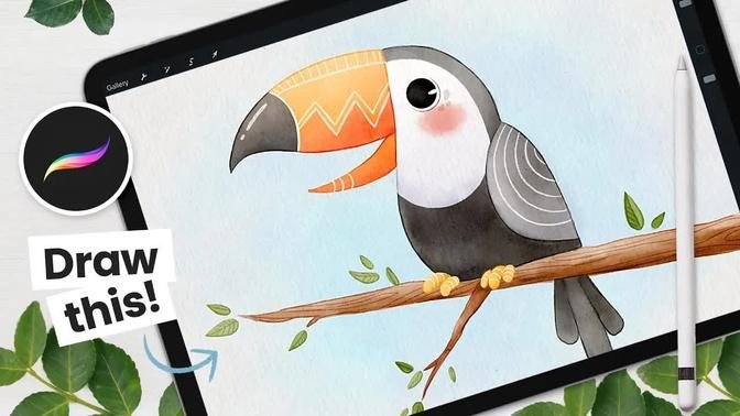 Let's Draw A Cute Watercolor Toucan • Easy Procreate Tutorial