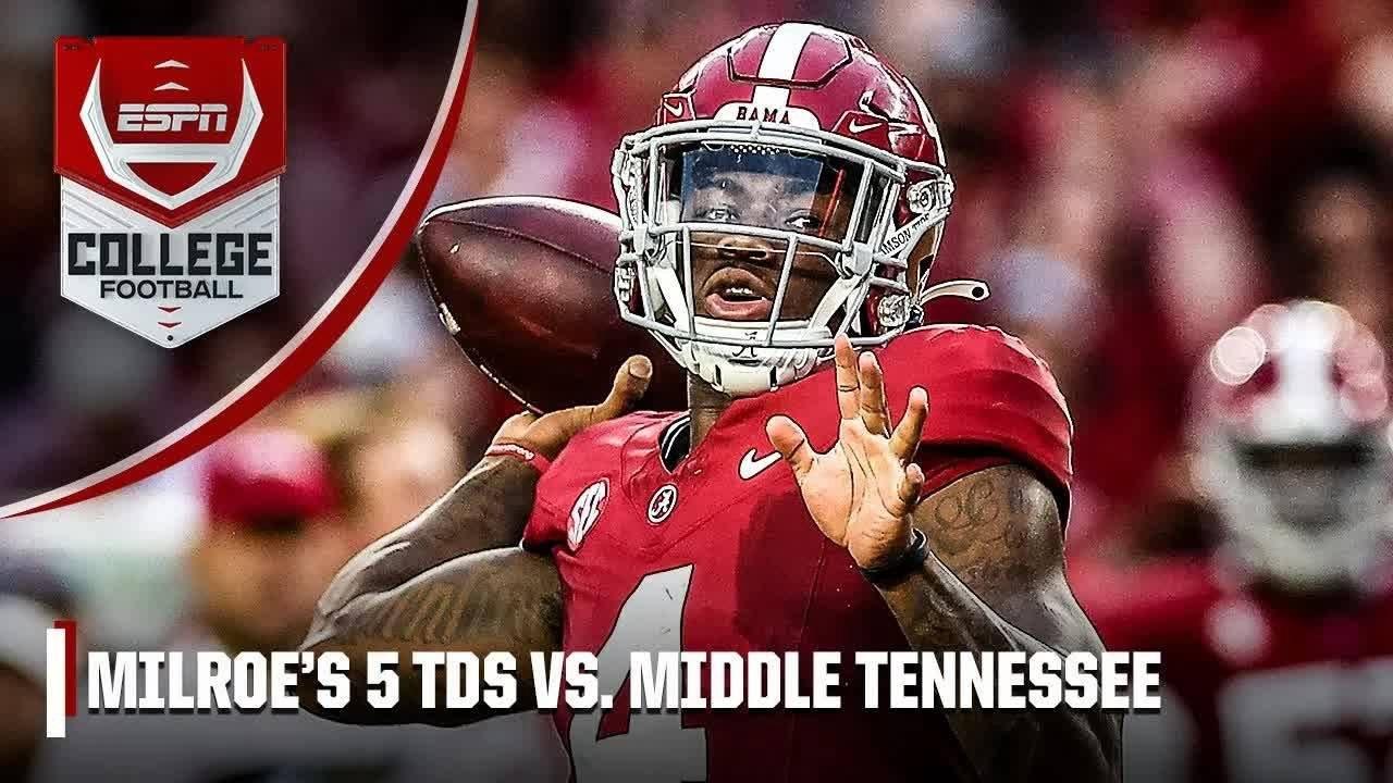 ALL FIVE of Jalen Milroe's TDs from Alabama's season opener vs. Middle Tennessee 👏