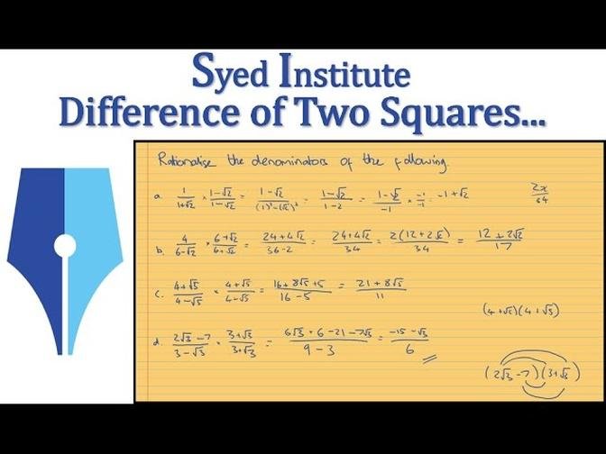 Difference of Two Squares and Rationalising Surds _ OCR_AQA_Edexcel A-Level Maths