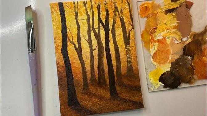 Autumn landscape painting/ forest painting tutorial/ acrylic painting tutorial