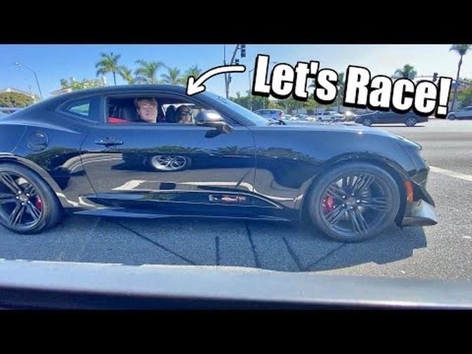 COCKY Female in 1,000hp Camaro Calls Out My 1,000hp Shelby GT500 Mustang!