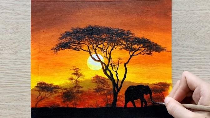 How to Paint AFRICAN SUNSET using acrylic paints.