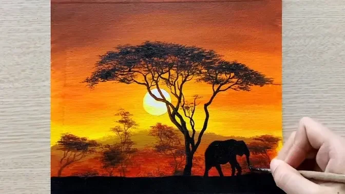 How to Paint AFRICAN SUNSET using acrylic paints.