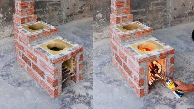 How to make a beautiful and simple 2-in-1 wood stove from red bricks and cement.