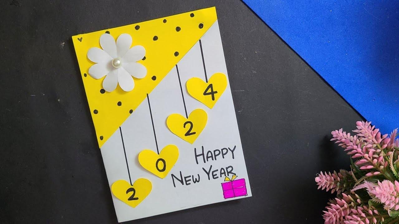 Happy New Year Card 2024 / easy and Beautiful new year greeting card / Diy new year card ideas