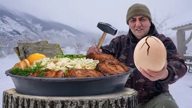 Cooking a Giant Ramen Bowl with an Ostrich Egg!