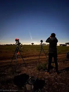 The photographer gazes at Comet A3 Atlas over the horizon near Monsaraz, Portugal. (Courtesy of Miguel Claro)