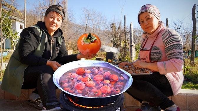 Harvesting Red Persimmons in the Village - Persimmon Dessert with Walnuts
