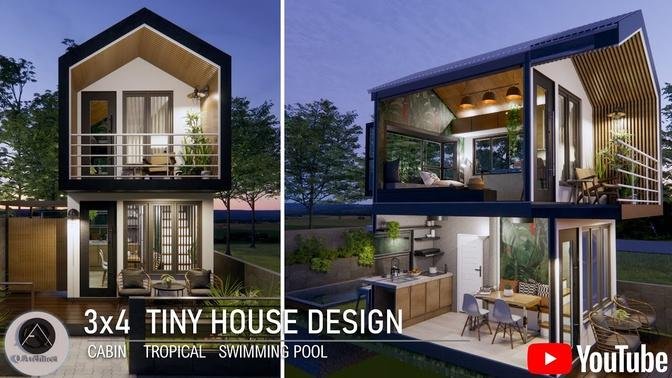 3x4m TINY HOUSE DESIGN, SMALL CABIN, MODERN TROPICAL HOUSE, Q Architect