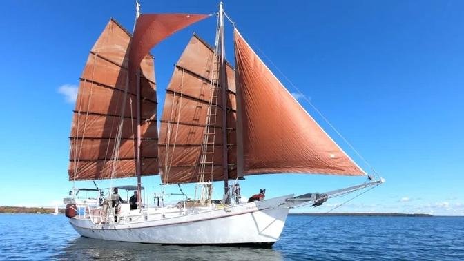 Sailing a Thomas Colvin CHINESE JUNK RIG SCHOONER in the Georgian Bay