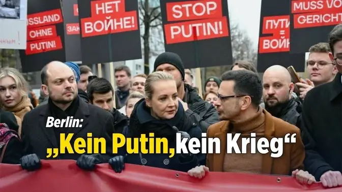 Kein Putin, kein Krieg: Julia Nawalnaja führt Kundgebung der russischen Exilopposition in Berlin an