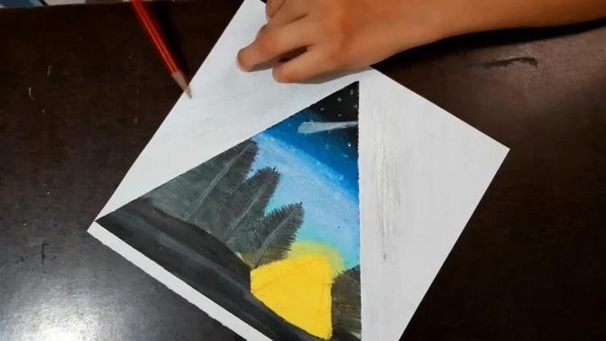Tree Scenery Drawing with Oil Pastels / Step by Step / Drawings for Beginners