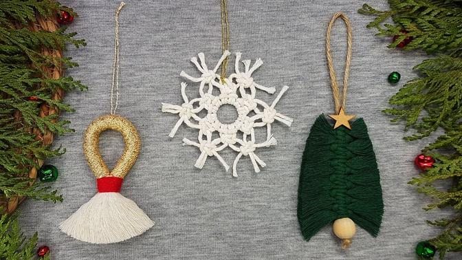 ❄DIY 3 lindos ADORNOS de NAVIDAD en MACRAME (paso a paso)   DIY Macrame Christmas Ornaments Tutorial