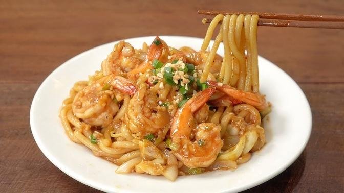 [SUB] Stir-Fried Prawn Udon Noodles __ Stir-Fried Shrimp Noodles __ Easy Recipe