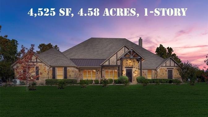 4,525 SF, 1-Story on 4.58-Acre, 2 Master Bdrms, Texas Ranch-Style Home NE of Dallas for Sale, $1.5M