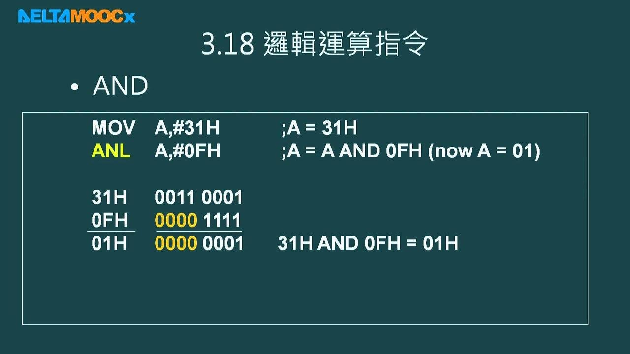 微算機原理及應用(I)_林淵翔_單元三8051的組合語言程式設計_PART G_數學運算指令、邏輯運算指令、比較指令