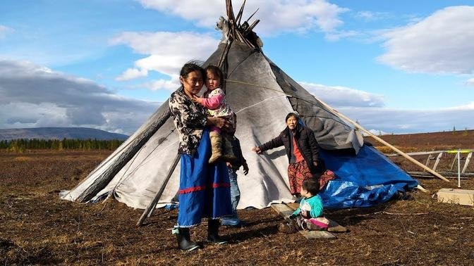 These Russian Nomads survive in FAR NORTH in autumn. Yamal. Nomads Nenets.