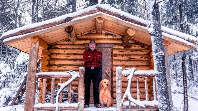 Building a Sauna Cabin with Logs in the Wilderness Alone with My Dog -  Start to Finish_2