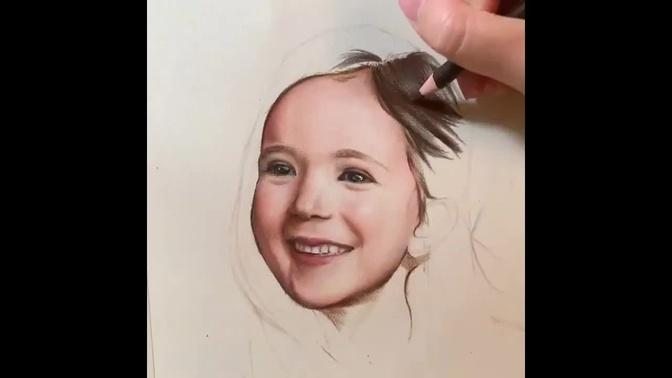 Drawing a Girl Portrait - colored pencil drawing