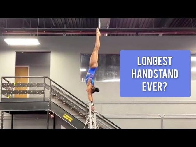 Shilese Jones attempt at Longest Handstand EVER on Uneven bars in