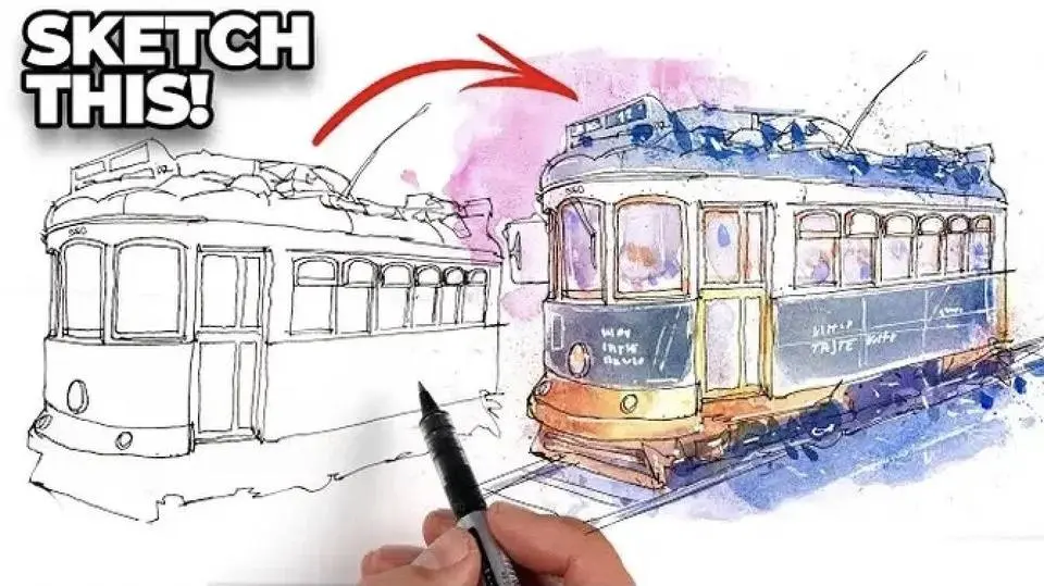 適合初學者的散墨和水彩素描過程（您必須知道的透視技巧！）