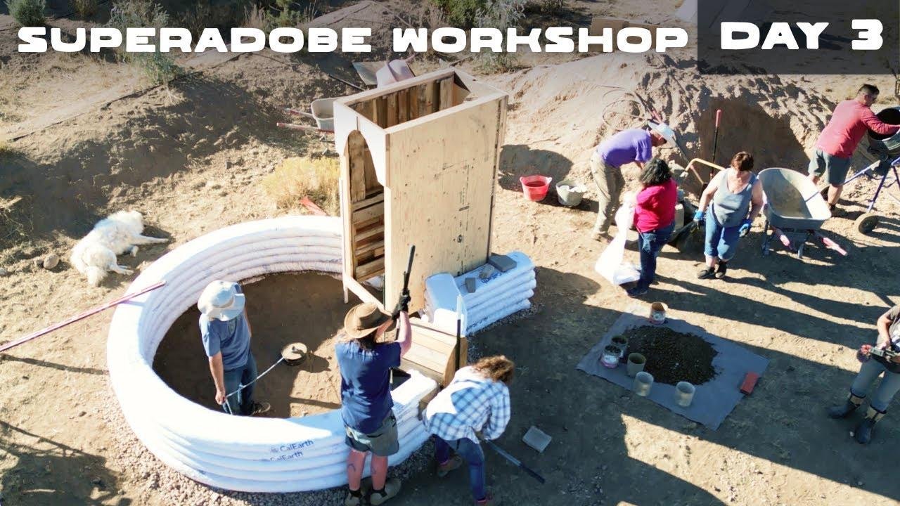 DOOR FORM GOING IN! - Day 3 Building a Superadobe Dome Home