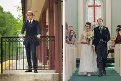 Kreyche in a boater’s cap (Left) and in his morning tailcoat on his wedding day with his wife, Courtney (Right). (Courtesy of Philip Kreyche)