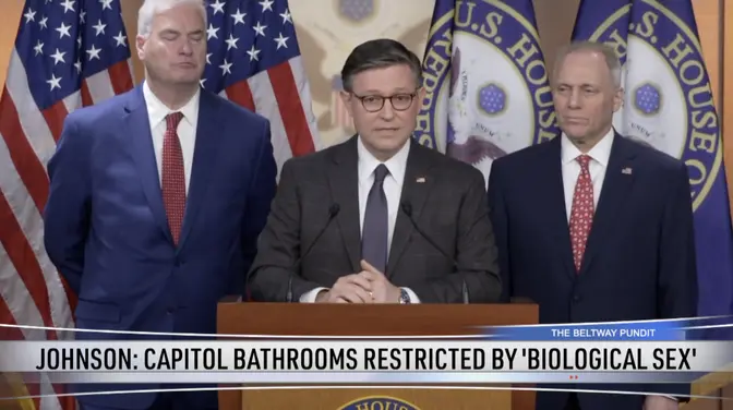 House Speaker Mike Johnson Says Capitol Bathrooms Restricted by 'Biological Sex'