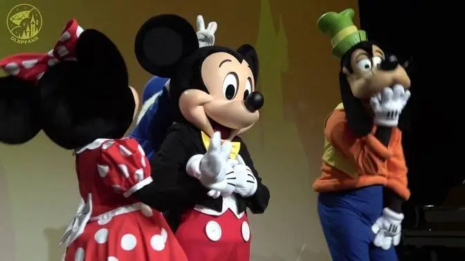 Mickey, Minnie, Goofy and Donald having fun onstage at Insidears convention at Disneyland Paris