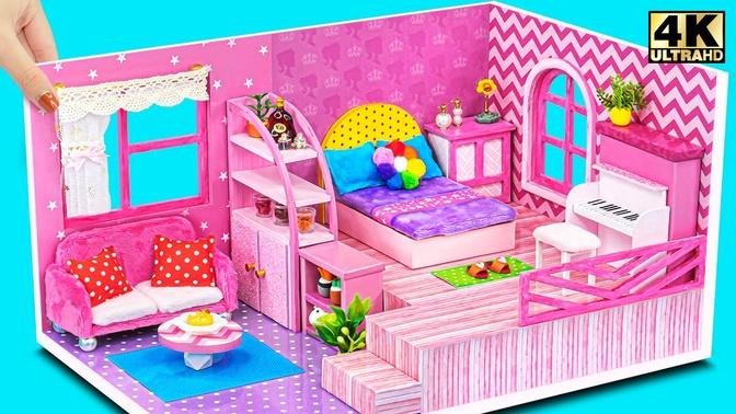 DIY Miniature Cardboard House #248 ❤️ How To Make and Decor Pink Bedroom and Living Room For Tw