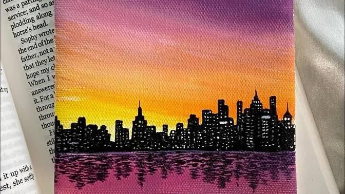 How to paint sunset Cityscape with acrylic/acrylic painting for ...