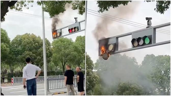 天太热？苏州红绿灯着火了