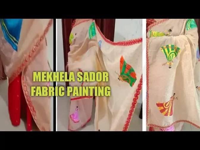 Fabric Painting Mekhela Sadorl Dancing lady fabric designlFabric