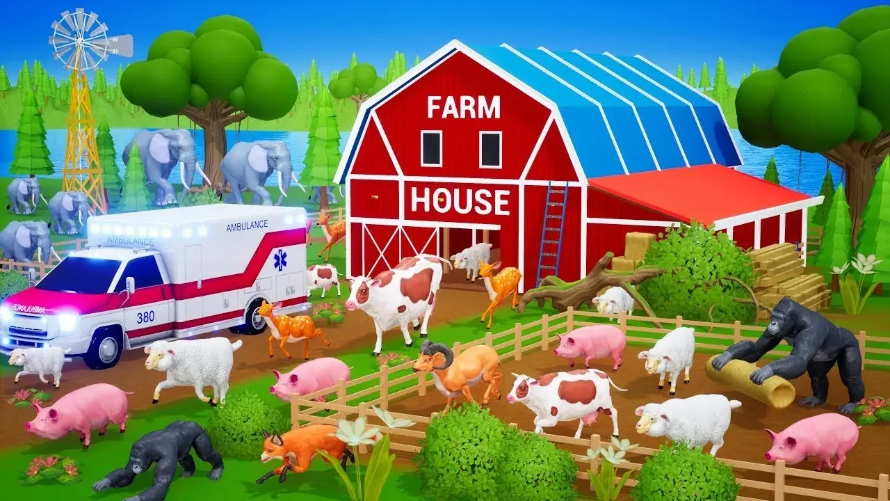 #live - Wild and Farm Animals Farm Diorama - Animals Fights | Cow, Mammoth Elephant, Cat, Dog, Lion