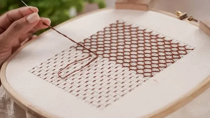 Elegant Stitching Pattern on Cotton Fabric