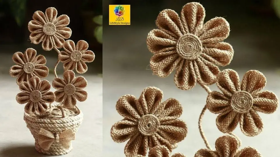 Home decorating idea handmade | Jute Flower with Flower Vase | DIY Jute Craft  Decoration Design