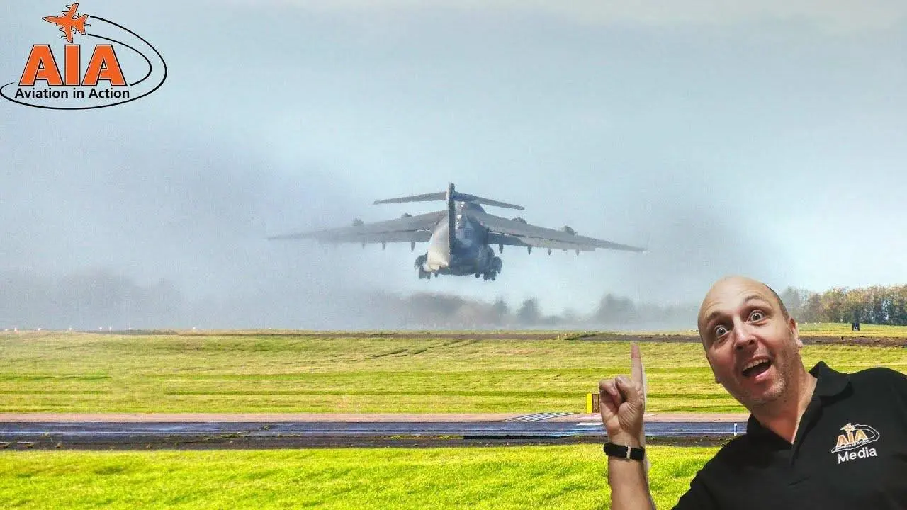Witness the Power: RAF C17 Take Off Creates Epic Wet Runway Spray
