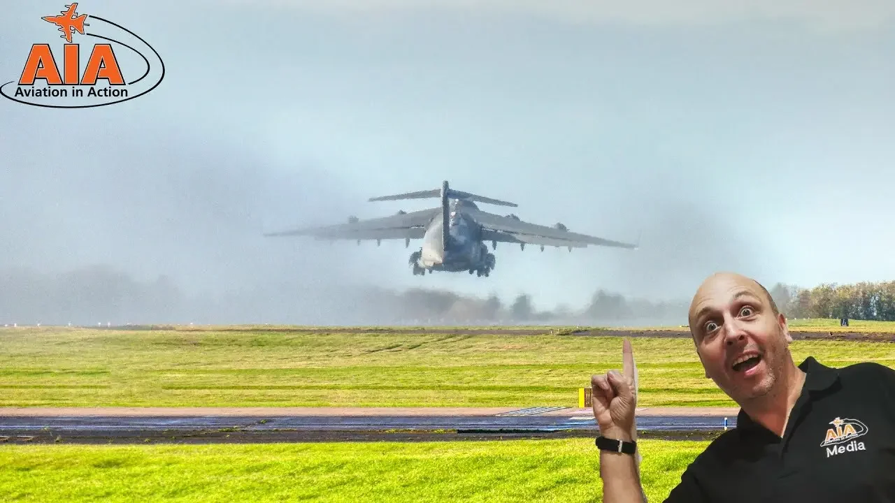 Witness the Power: RAF C17 Take Off Creates Epic Wet Runway Spray